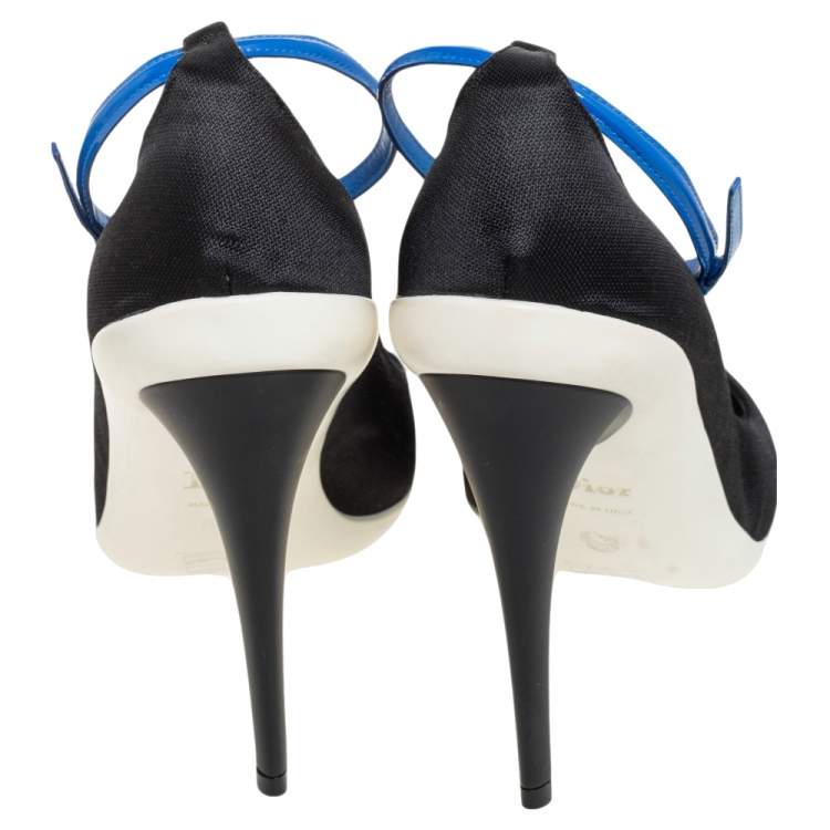 Pre Owned Dior Black Canvas Pointed Toe Ankle Strap Pumps Size 39.5