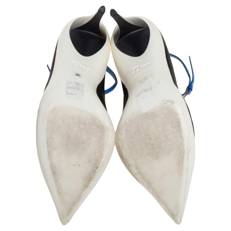 Pre Owned Dior Black Canvas Pointed Toe Ankle Strap Pumps Size 39.5
