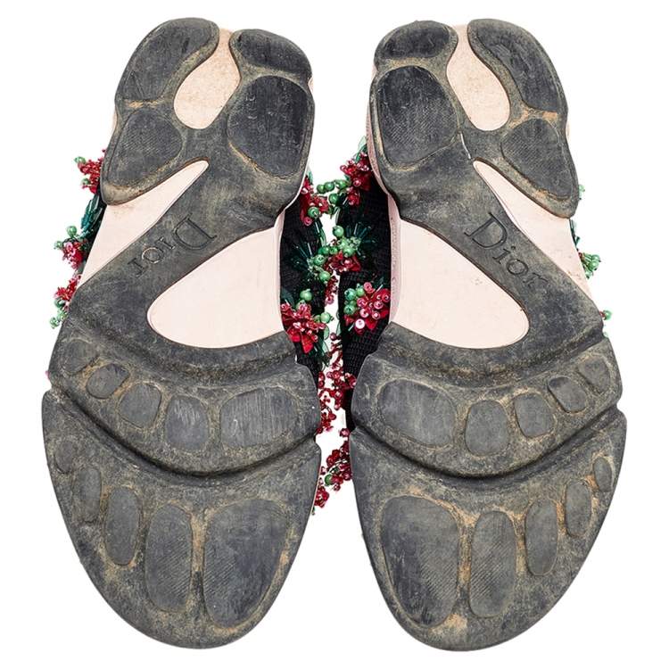 مملوكة مسبقًا Dior Black Mesh Floral Embellished Fusion Slip On Sneakers Size 35.5