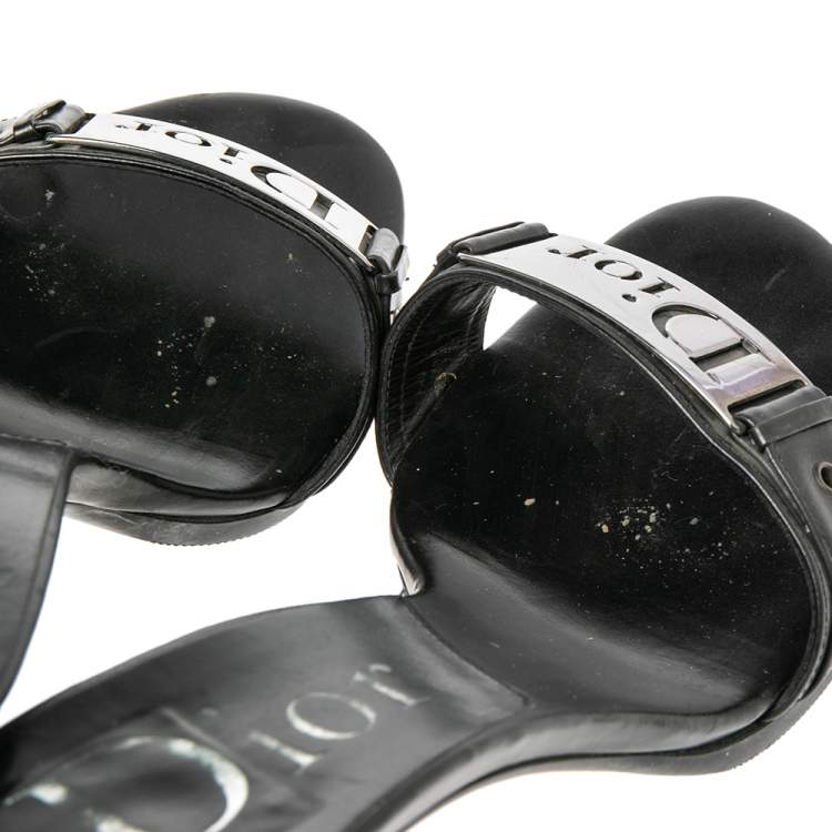 Pre Owned Dior Black Leather Logo Detail Slide Sandals Size 37