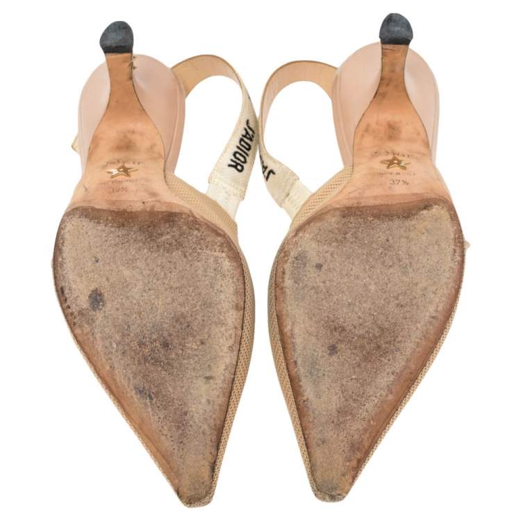 Pre Owned Dior Beige Canvas J'Adior Slingback Sandals Size 37.5