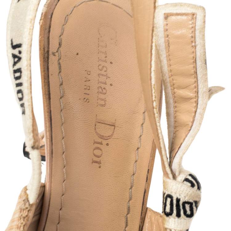 Pre Owned Dior Beige Canvas J'Adior Slingback Sandals Size 37.5