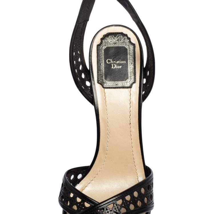 Pre Owned Dior Black Leather Cannage Cutout Ankle Strap Wedge Platform Sandals Size 38