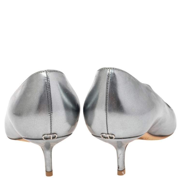 Pre Owned Dior Silver Leather And PVC Bow  Pointed Toe Pumps Size 37 