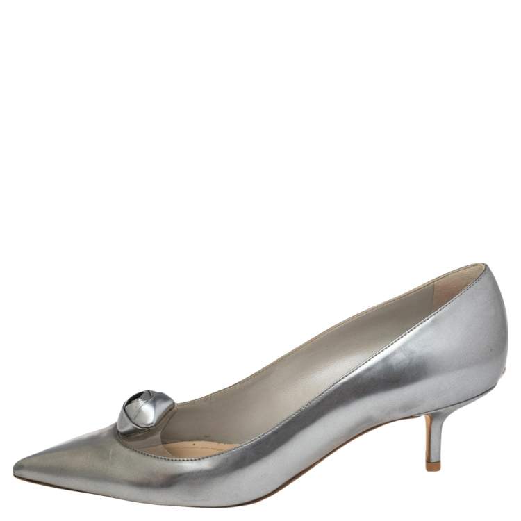 Pre Owned Dior Silver Leather And PVC Bow  Pointed Toe Pumps Size 37 