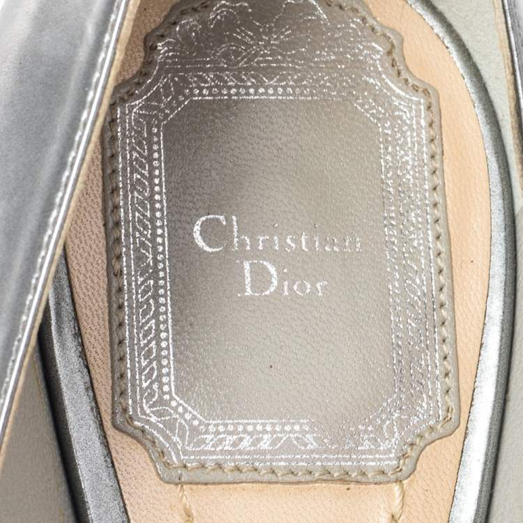 Pre Owned Dior Silver Leather And PVC Bow  Pointed Toe Pumps Size 37 