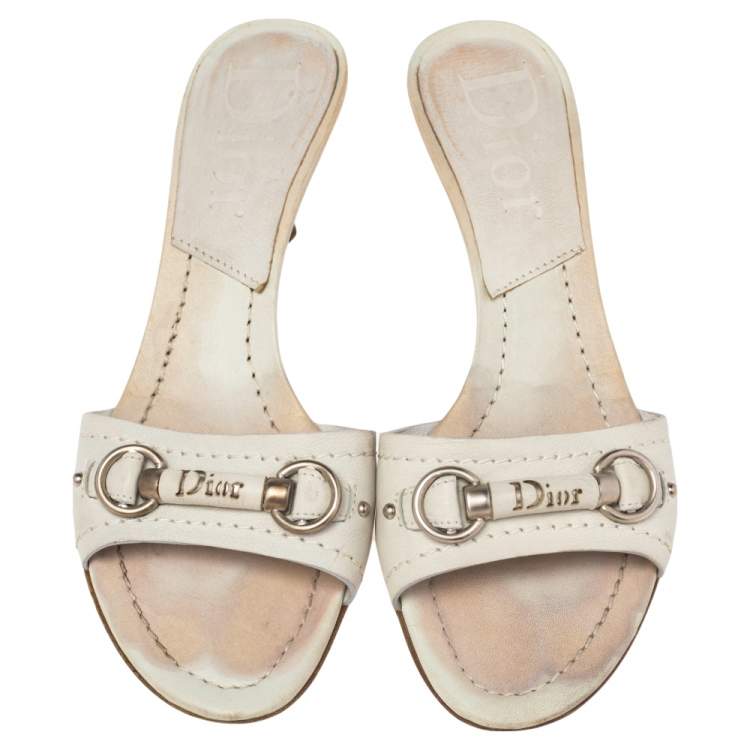 Pre Owned Dior White Leather My Dior Mule Sandals Size 37