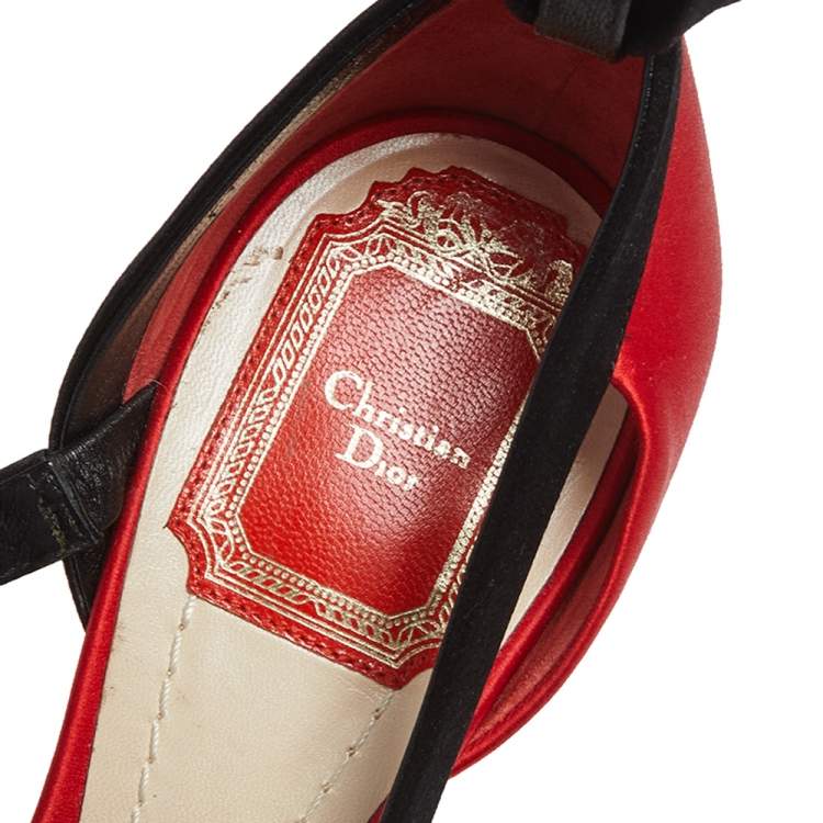 Pre Owned Dior Black/Red Suede Ankle Wrap Pumps Size 38