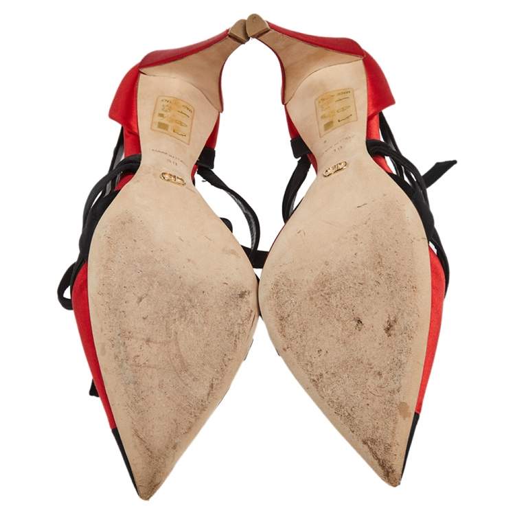 Pre Owned Dior Black/Red Suede Ankle Wrap Pumps Size 38