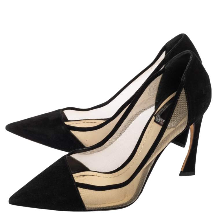 Pre Owned Dior Black Suede and Mesh Songe Pointed Toe Pumps Size 36