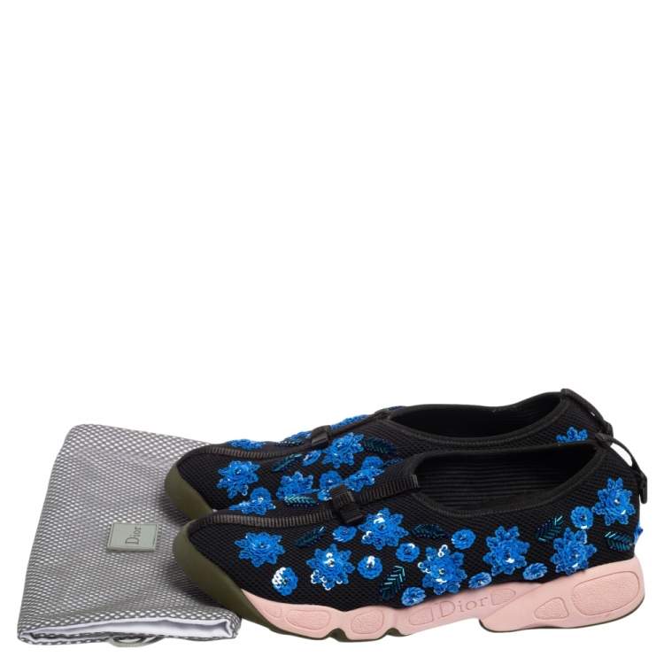 Pre Owned Dior Black Mesh Neoprene Fusion Embellished Low-Top Sneakers Size 39.5