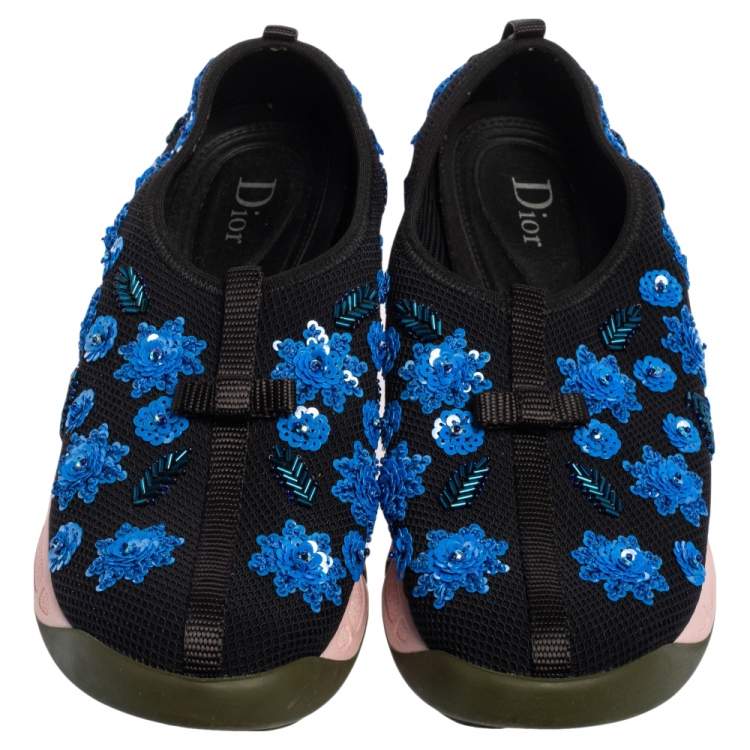 Pre Owned Dior Black Mesh Neoprene Fusion Embellished Low-Top Sneakers Size 39.5