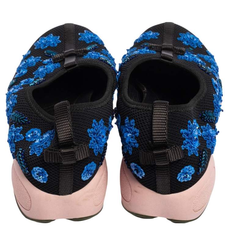 Pre Owned Dior Black Mesh Neoprene Fusion Embellished Low-Top Sneakers Size 39.5