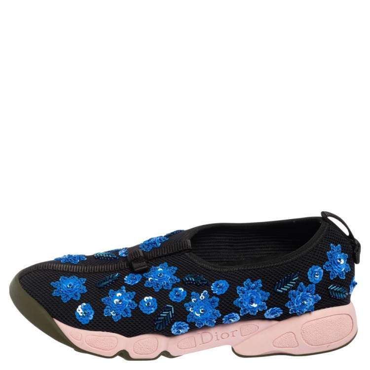 Pre Owned Dior Black Mesh Neoprene Fusion Embellished Low-Top Sneakers Size 39.5