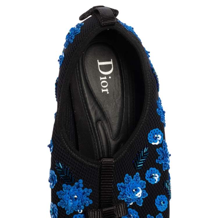 Pre Owned Dior Black Mesh Neoprene Fusion Embellished Low-Top Sneakers Size 39.5