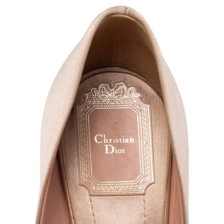Pre Owned Dior Beige Satin Metal Cannage Heel Peep Toe Platform Pumps Size 37