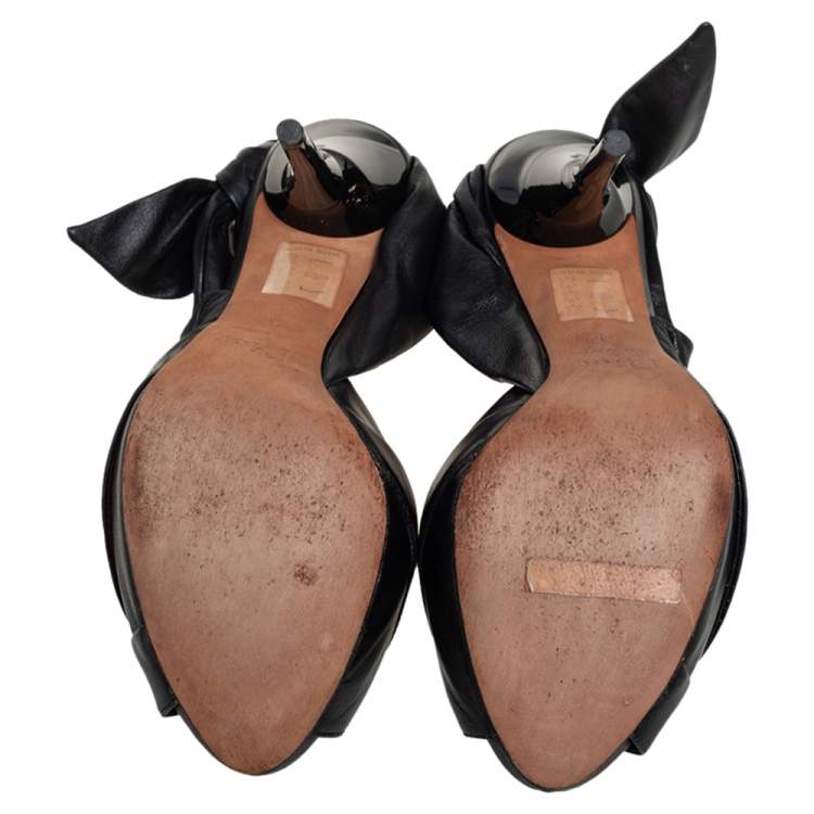 Pre Owned Dior Black Leather Pleated Slingback Peep Toe Sandals Size 36