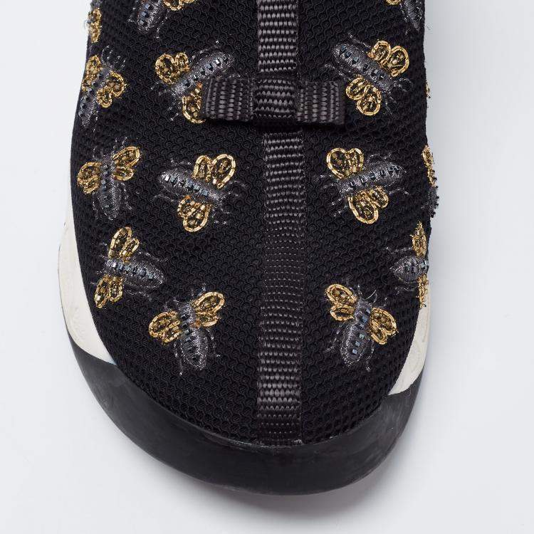 Pre Owned Dior Black Mesh Fusion Bee Embellished Slip On Sneakers Size 37.5