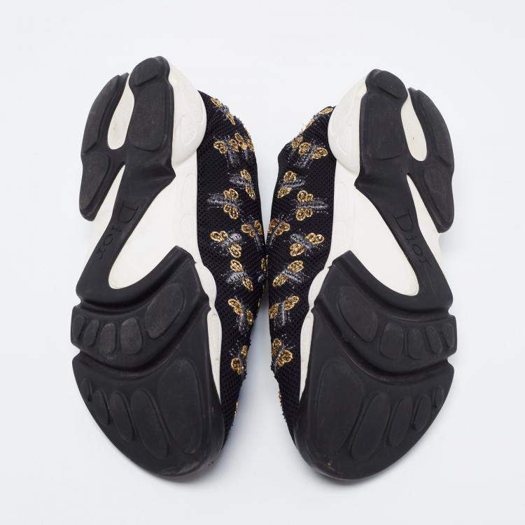 Pre Owned Dior Black Mesh Fusion Bee Embellished Slip On Sneakers Size 37.5