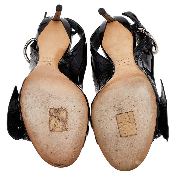 Pre Owned Dior Black Patent Leather Buckle Open Toe Slingback Sandals Size 39.5
