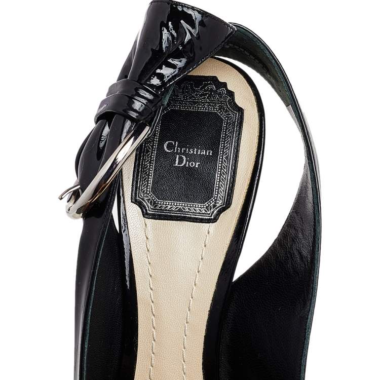 Pre Owned Dior Black Patent Leather Buckle Open Toe Slingback Sandals Size 39.5