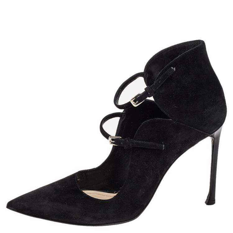 Pre Owned Dior Black Suede Double Ankle Strap Pointed Toe Pumps Size 39
