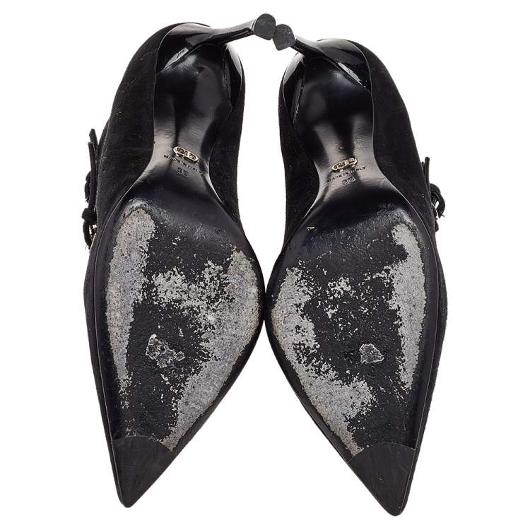 Pre Owned Dior Black Suede Double Ankle Strap Pointed Toe Pumps Size 39