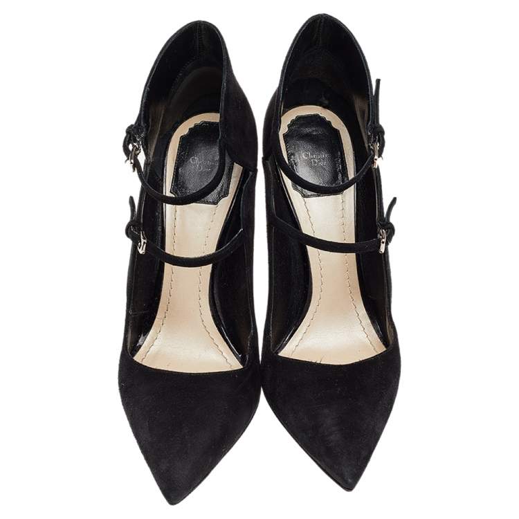 Pre Owned Dior Black Suede Double Ankle Strap Pointed Toe Pumps Size 39