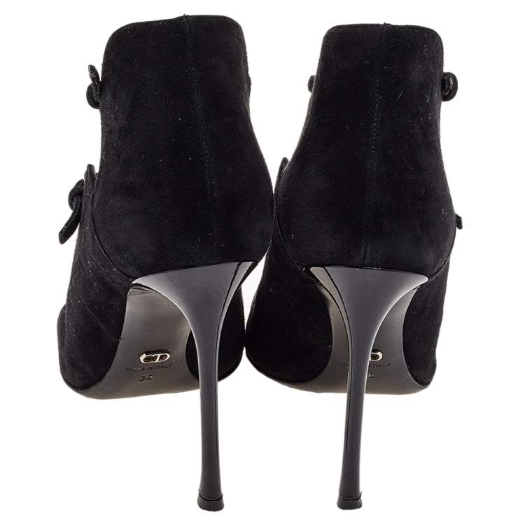 Pre Owned Dior Black Suede Double Ankle Strap Pointed Toe Pumps Size 39