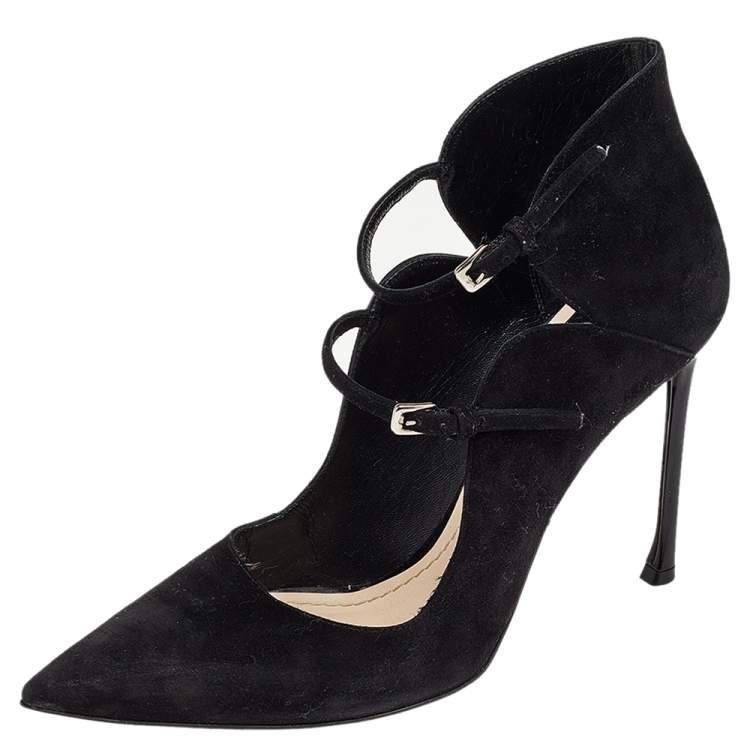 Pre Owned Dior Black Suede Double Ankle Strap Pointed Toe Pumps Size 39