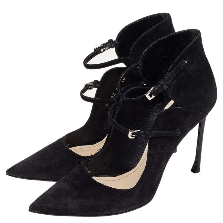 Pre Owned Dior Black Suede Double Ankle Strap Pointed Toe Pumps Size 39