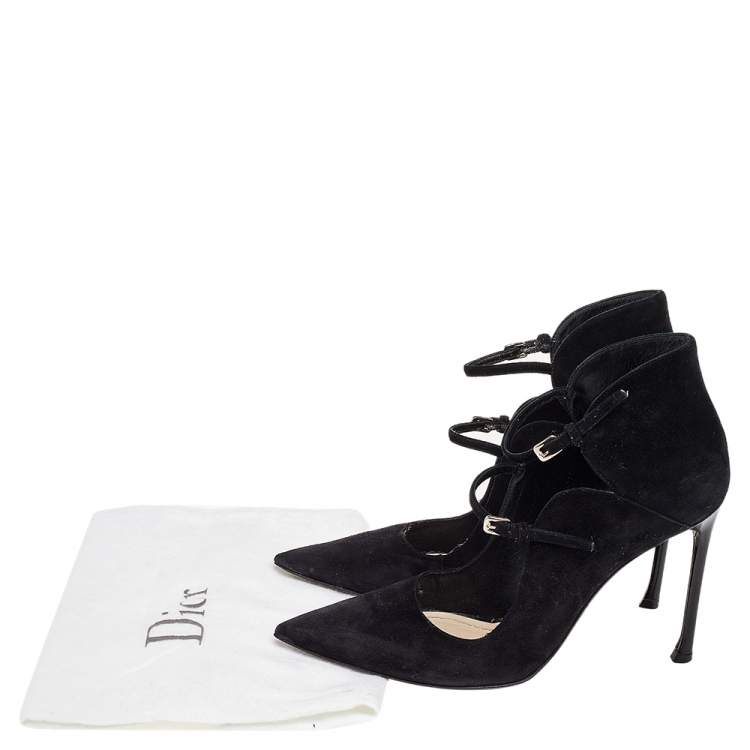 Pre Owned Dior Black Suede Double Ankle Strap Pointed Toe Pumps Size 39
