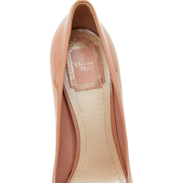 Pre Owned Dior Beige Patent Leather Miss Dior Peep Toe Platform Pumps Size 39