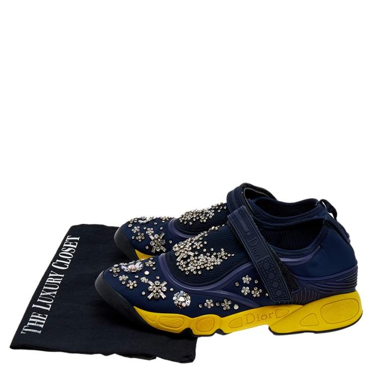 Pre Owned Dior Blue/Yellow Mesh And Fabric Fusion Sneakers Size 39