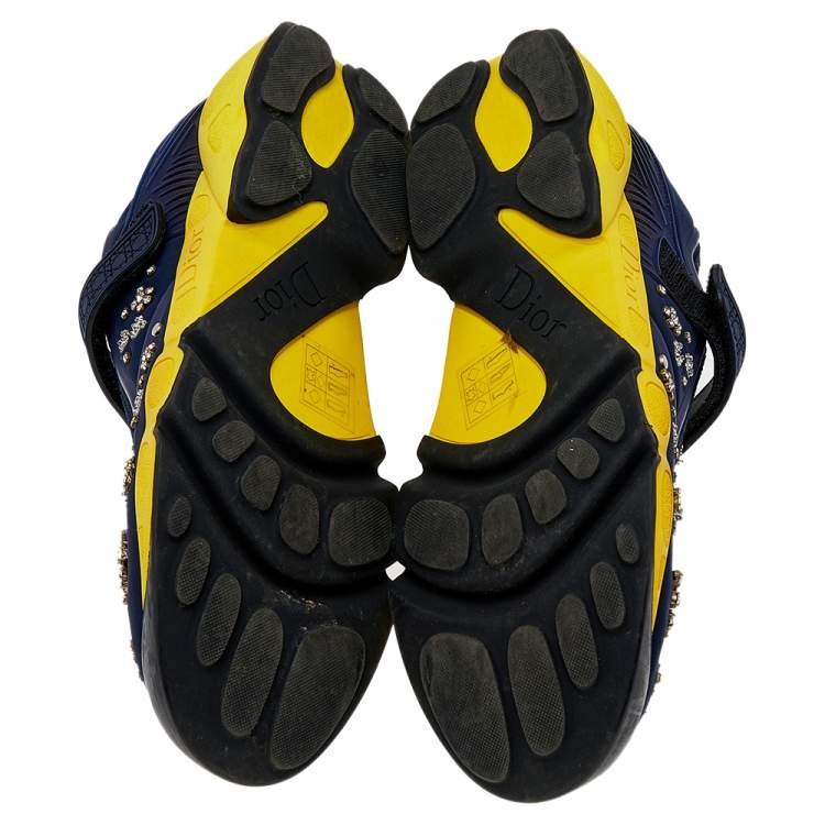 Pre Owned Dior Blue/Yellow Mesh And Fabric Fusion Sneakers Size 39