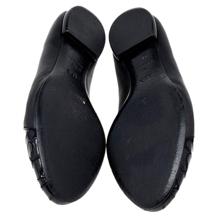 Pre Owned Dior Black Leather Ballet Flats Size 34