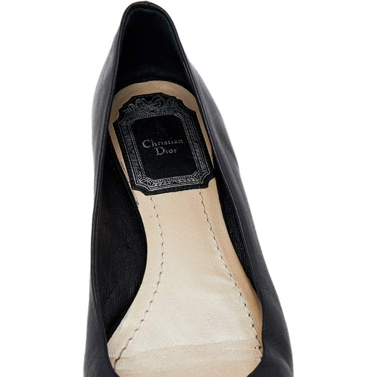 Pre Owned Dior Black Leather Ballet Flats Size 34