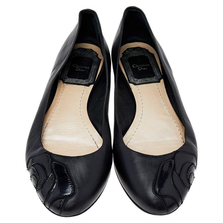 Pre Owned Dior Black Leather Ballet Flats Size 34