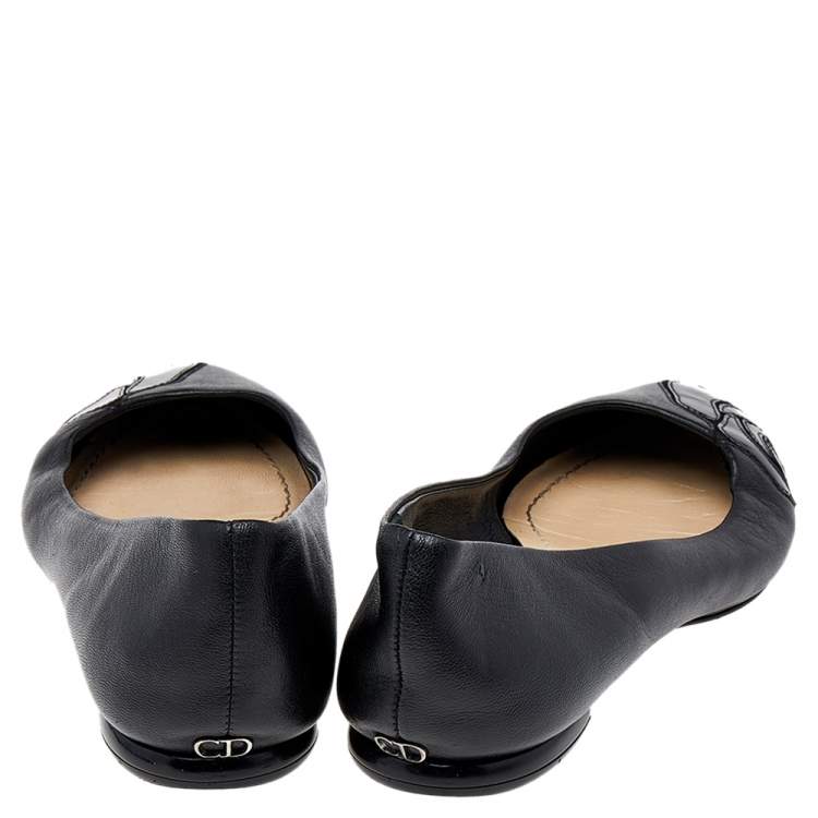 Pre Owned Dior Black Leather Ballet Flats Size 34