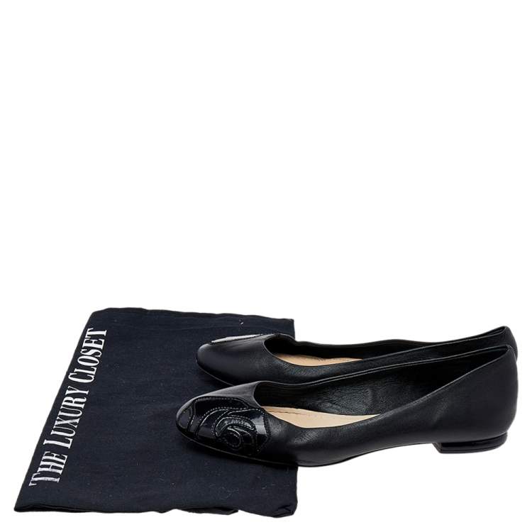 Pre Owned Dior Black Leather Ballet Flats Size 34
