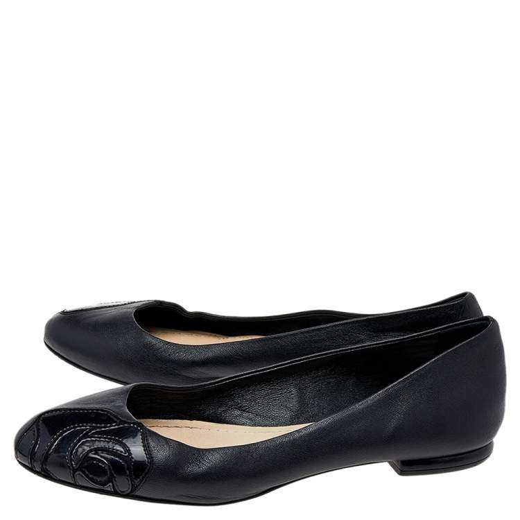Pre Owned Dior Black Leather Ballet Flats Size 34