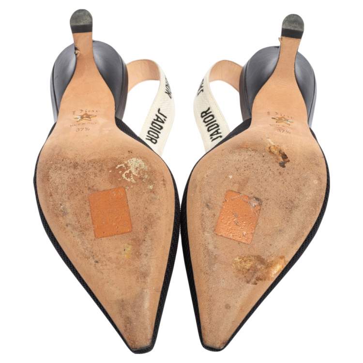 Pre Owned Dior Black Canvas J'adior Ribbon Slingback Pumps Size 37.5