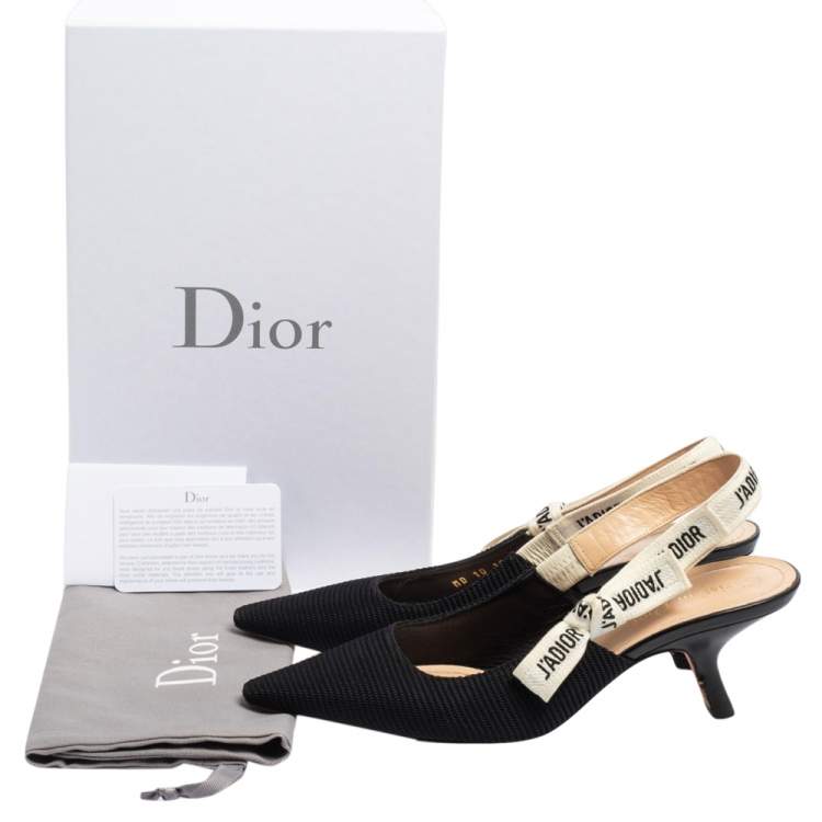 Pre Owned Dior Black Canvas J'adior Ribbon Slingback Pumps Size 37.5