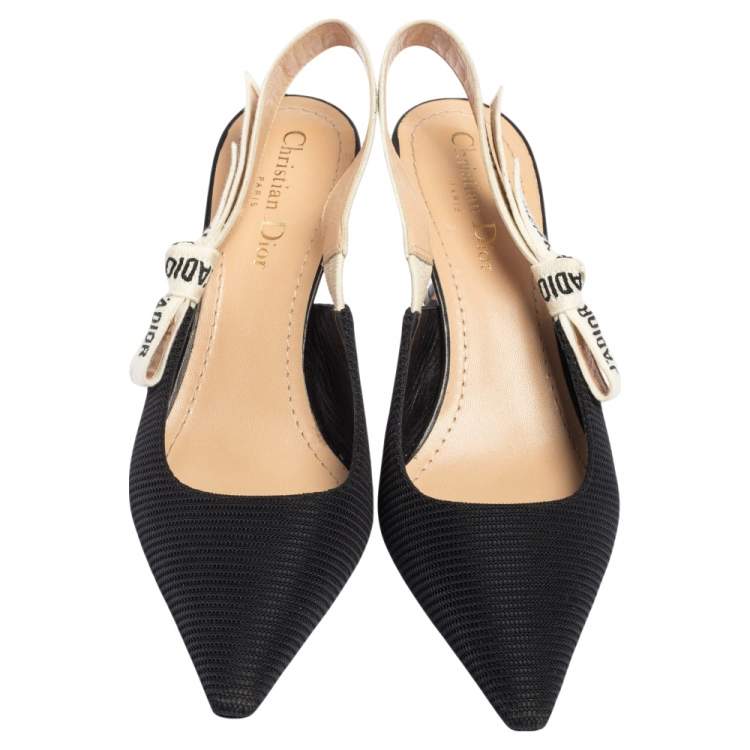 Pre Owned Dior Black Canvas J'adior Ribbon Slingback Pumps Size 37.5