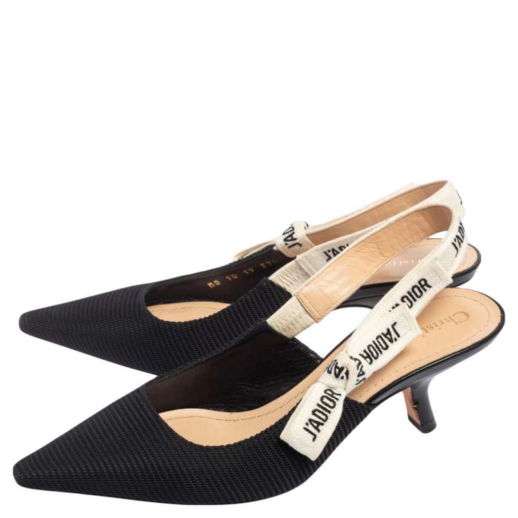 Pre Owned Dior Black Canvas J'adior Ribbon Slingback Pumps Size 37.5