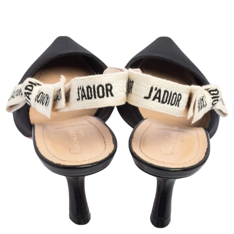 Pre Owned Dior Black Canvas J'adior Ribbon Slingback Pumps Size 37.5