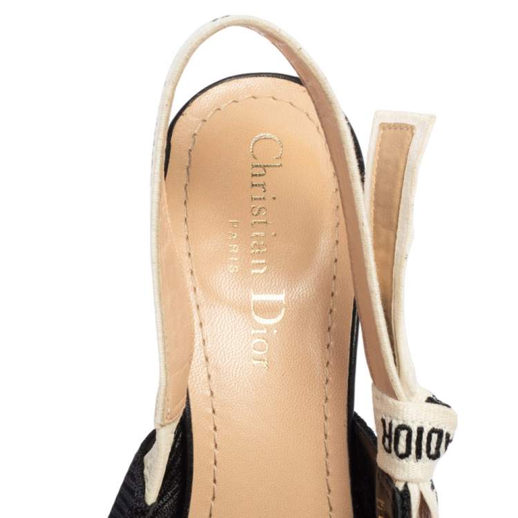 Pre Owned Dior Black Canvas J'adior Ribbon Slingback Pumps Size 37.5