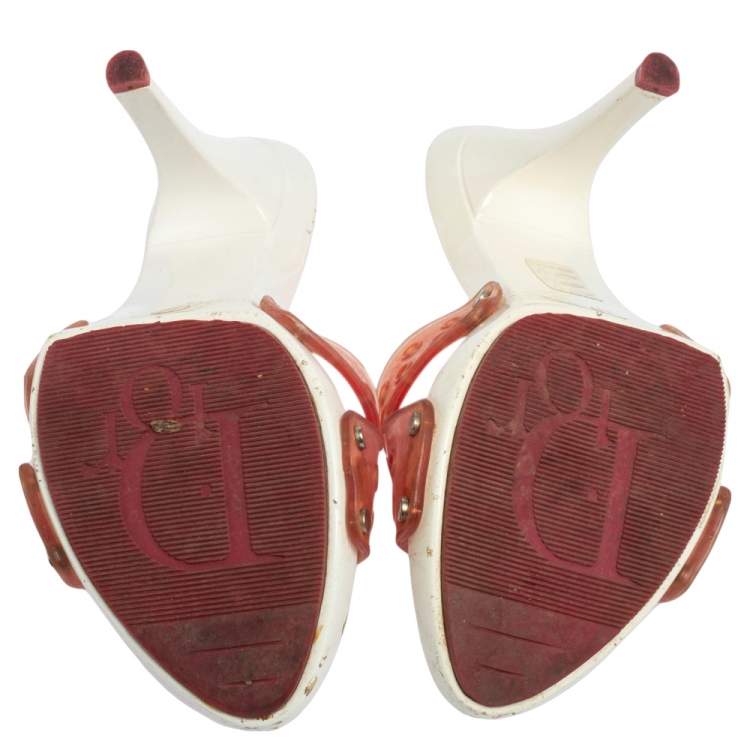 Pre Owned Dior White/Pink Logo Embossed Rubber Clog Sandals Size 36