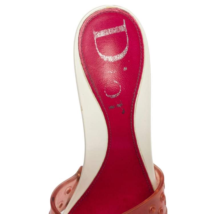 Pre Owned Dior White/Pink Logo Embossed Rubber Clog Sandals Size 36