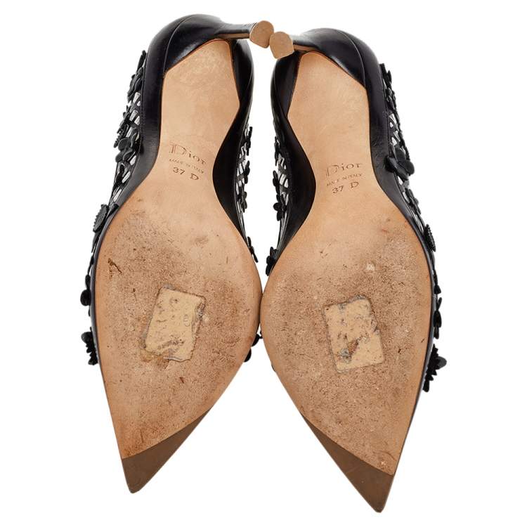 Pre Owned Dior Black Leather Flore Pointed Toe Pumps Size 37